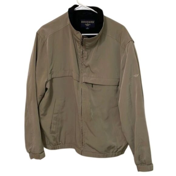 Dockers Tan Full Zip Bomber Jacket Mens Size Medium Lined - Picture 1 of 12